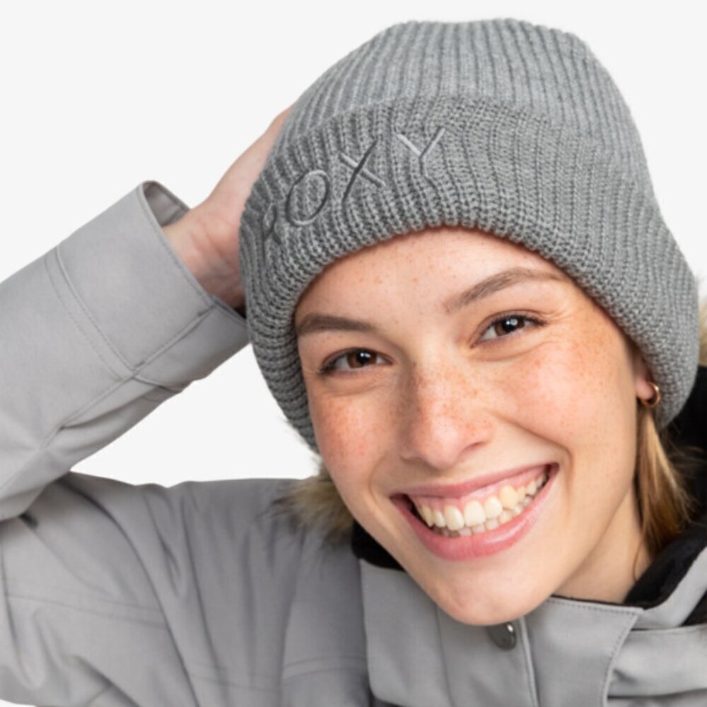 NWT Roxy Freja Cuffed Grey Ribbed Winter Beanie - Picture 6 of 6
